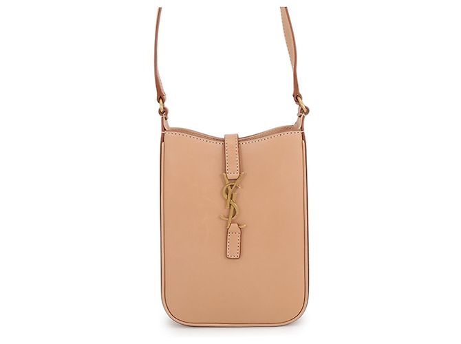 Bolsa de ombro mini vertical em couro de bezerro Yves Saint Laurent Bege