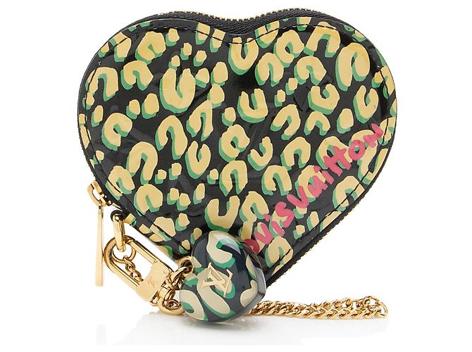 Louis Vuitton Limited Edition Stephen Sprouse Monogram Vernis Leopard Heart Coin Case Black