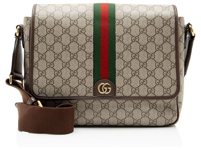 Gucci GG Supreme Ophidia Medium Flap Messenger Marron Beige