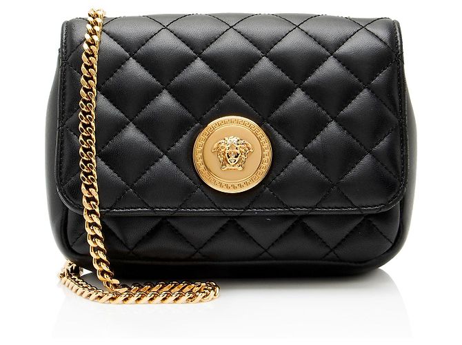 Bolsa de aba pequena Medusa Square em couro acolchoado Versace Preto