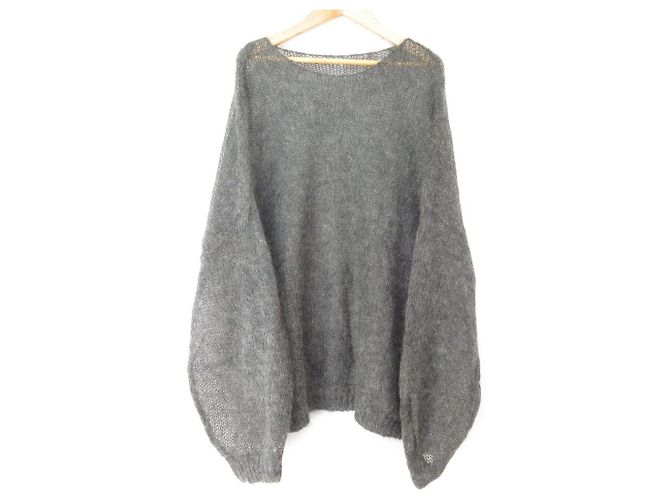 Autre Marque ETRE TOKYO Volume Sleeve Mohair Pullover Marrom Cinza antracite