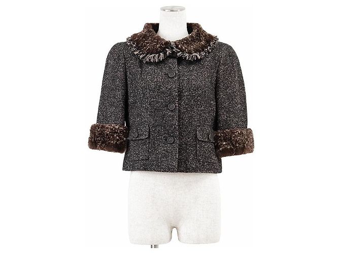 Chanel 05A P26778 Wool Herringbone Tweed Jacket Brown Dark grey