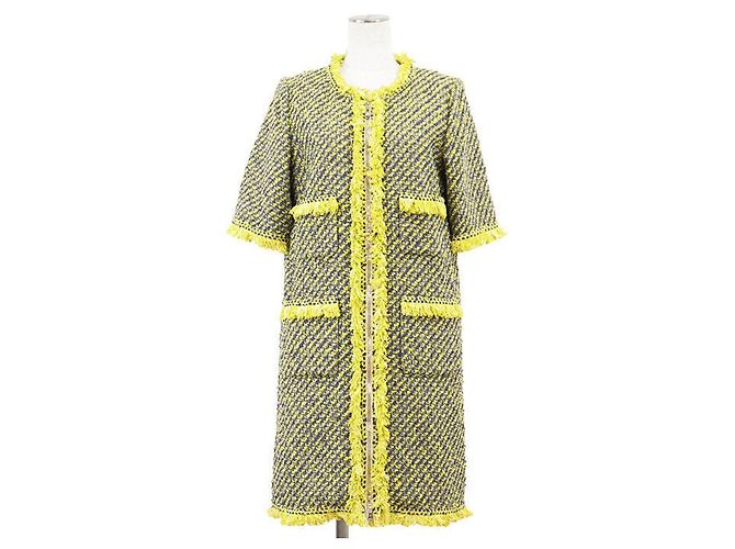 Louis Vuitton Tweed-Kleid Blau Gelb