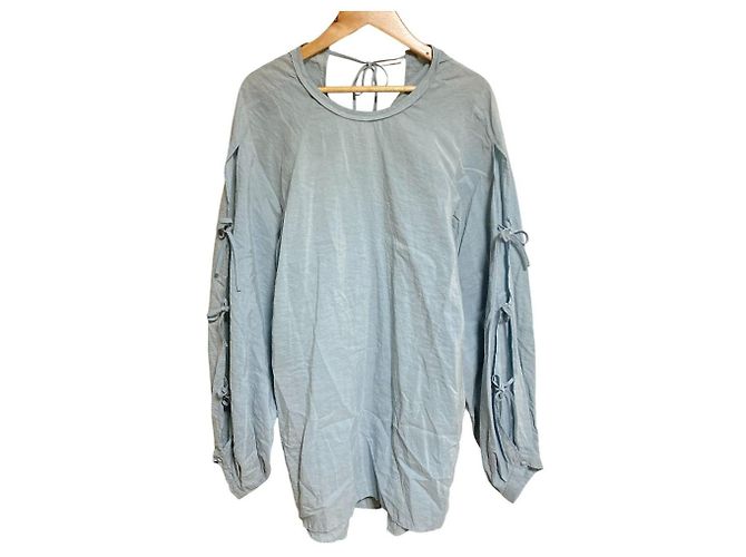 Autre Marque ESLOW Silk Long Sleeve Blouse Blue Light blue