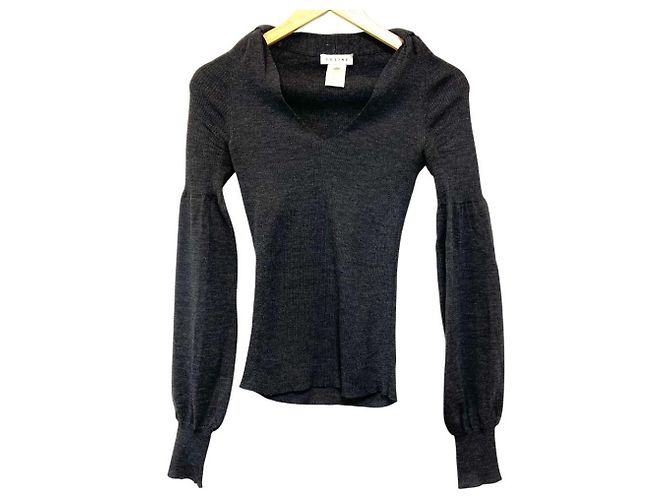 Céline Top de malha canelada Celine com decote em V Marrom