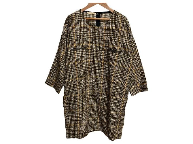 Céline Vestido curto de seda Celine Marrom Preto Bege Amarelo