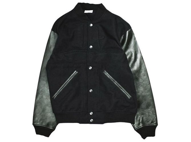 Autre Marque CHANGES REMAKE VARSITY JACKET Giacca Varsity in lana e pelle di vacchetta Nero Blu navy