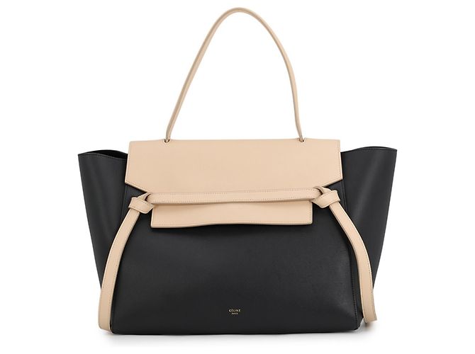 Céline Celine Two-Tone Leather Handbag Black Beige