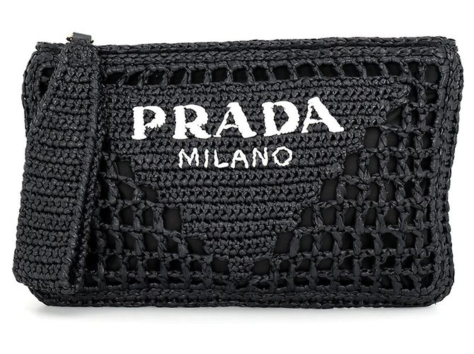 Pochette Prada en raphia noir