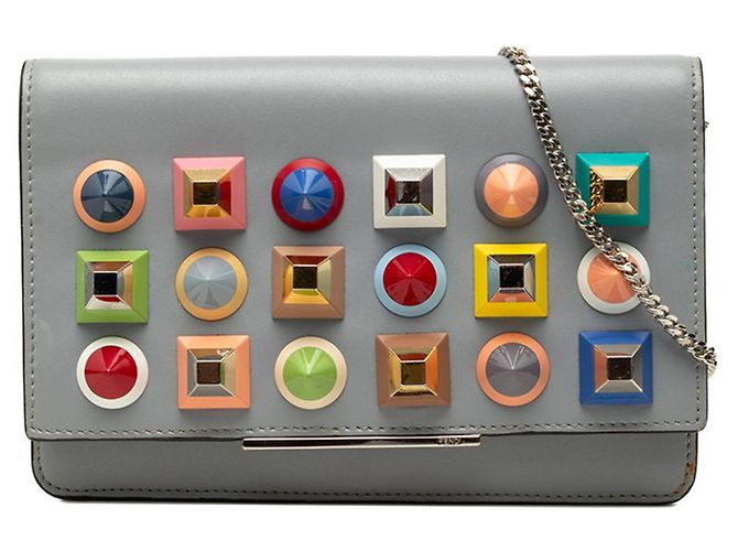 Borsa a tracolla con catena e borchie Fendi Marrone Multicolore