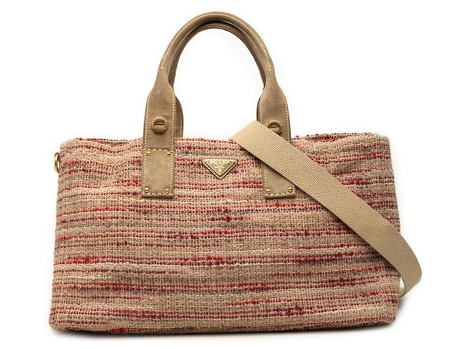 Bolso Tote Prada de canapa con placa de logo triangular Roja Multicolor Beige