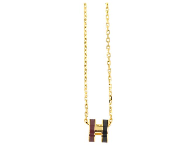 Hermès Colar Hermes Mini Pop H Rocabar Preto Dourado Bordeaux