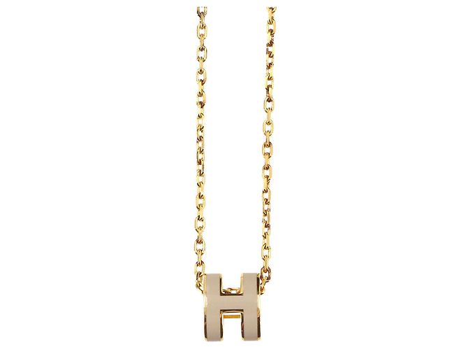 Hermès Collar Hermes Mini Pop H en Marron Glacé Gold Castaño Beige Dorado