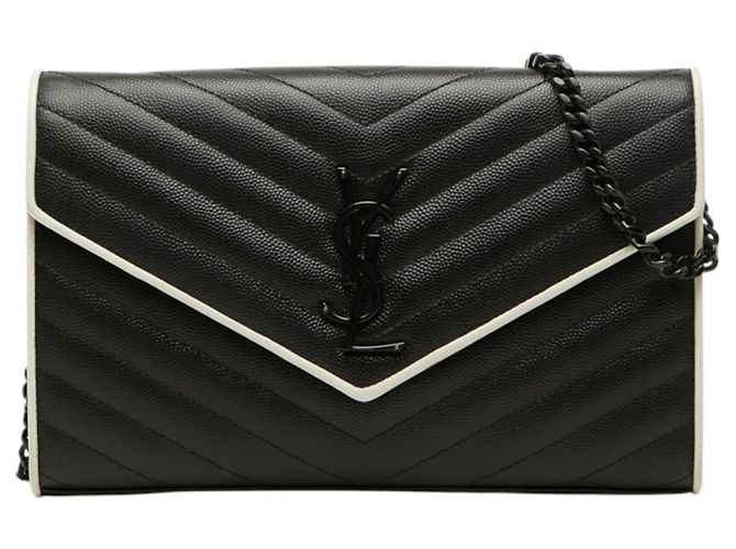 Bolsa de Ombro com Corrente Saint Laurent Cassandra Envelope Preto Branco