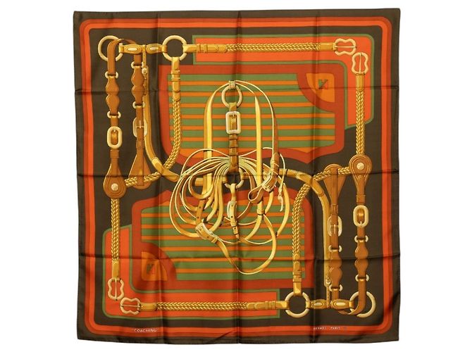 Hermès Carré 90 Coaching Scarf Braun Mehrfarben