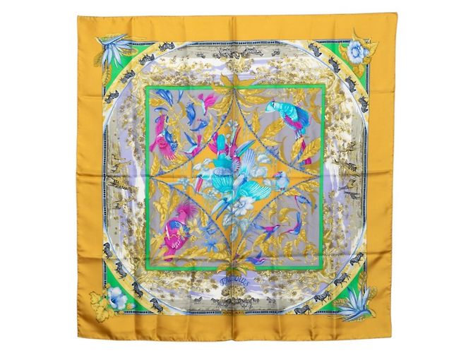 Hermès Foulard di seta Hermes Carre 90 Tropic Multicolore Giallo