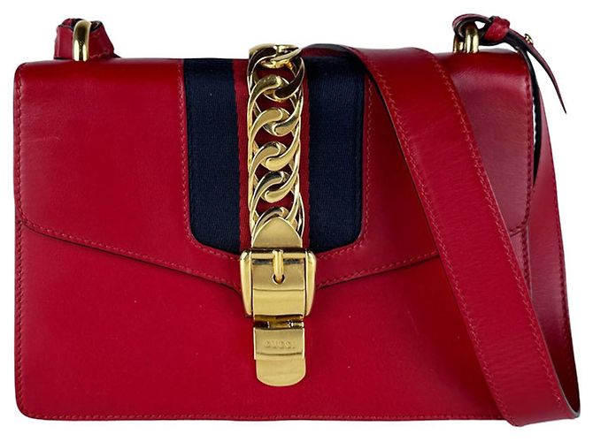 Bolsa de Ombro em Couro Gucci Sylvie Vermelho