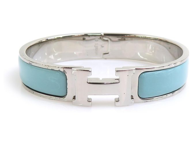 Hermès Hermes Light Blue and Silver Enamel Bangle Silvery