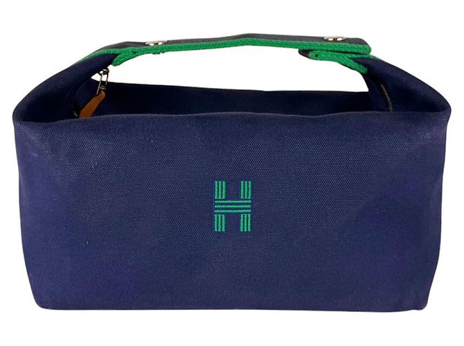 Hermès Hermes Handtasche Bride à Black GM Canvas Blau Grün