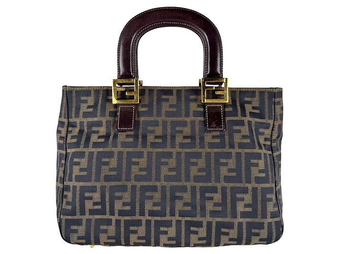 Bolsa Fendi Zucca Castanha de Couro e Nylon Marrom