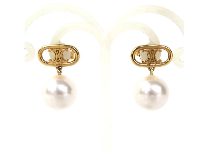 Céline Pendientes de botón Celine Oro y Blanco Dorado