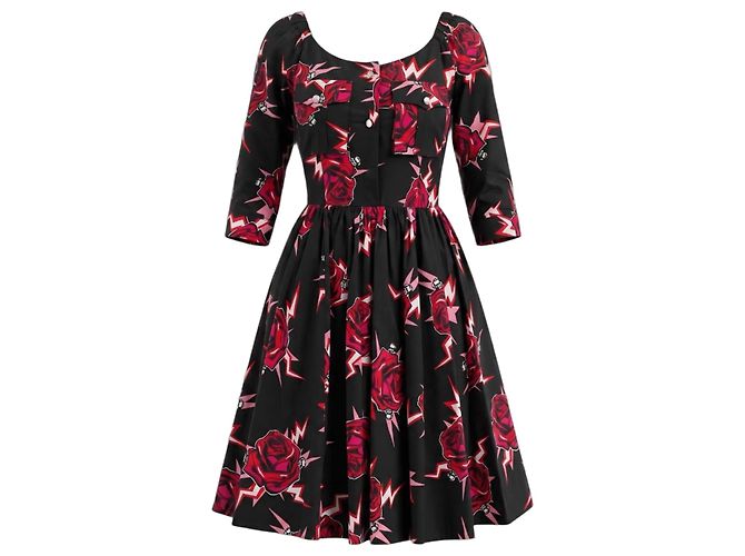 Vestido de mujer Prada con estampado de rosas Negro Roja
