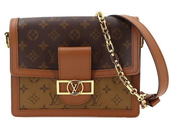 Bolso de hombro Louis Vuitton Monogram Reverse Dauphine MM Castaño Monograma