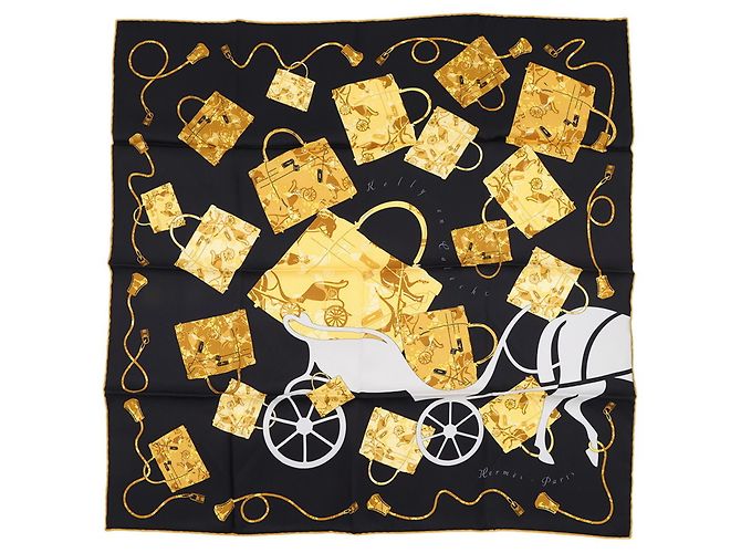 Kelly Hermès Foulard di seta Hermes Nero e Oro D'oro