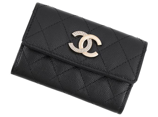 Tarjetero Chanel de piel de becerro granulada negra Negro