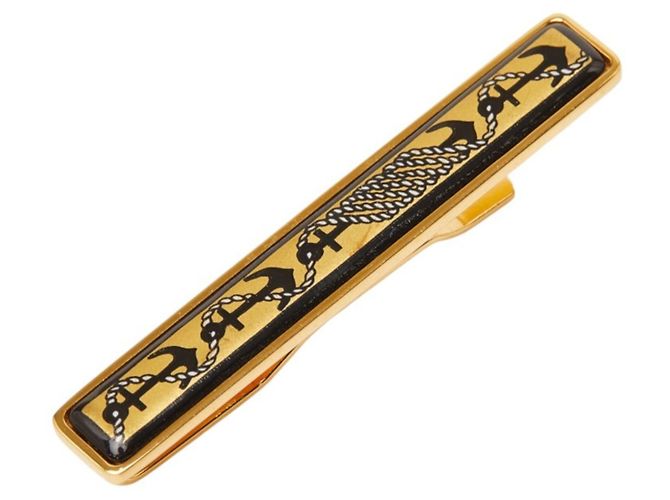 Hermès Hermes Enamel Cloisonné Anchor Logo Tie Clip Black Golden