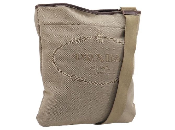Bolsa de Ombro PRADA em Jacquard Canvas Silver Beige Auth fm5453 Prata Bege