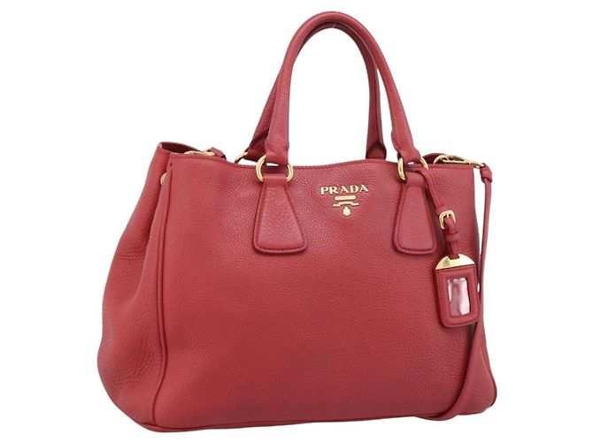 PRADA Handtasche Vittero Dino Leather 2way Rot Gold Auth BA15080V Golden