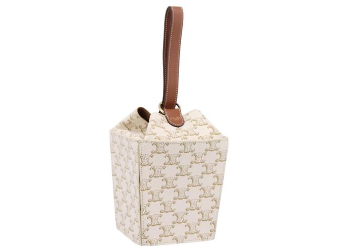 Céline CELINE Triomphe Handtasche PVC Leather Ivory Gold Auth 200281SAM Golden Roh