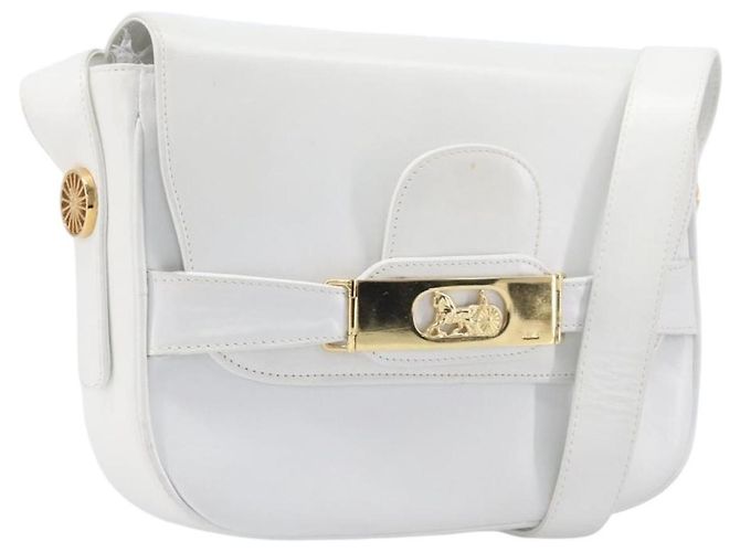 Céline Bolsa de Ombro CELINE Horse Carriage em Couro Branco e Ouro Auth 200903 Dourado