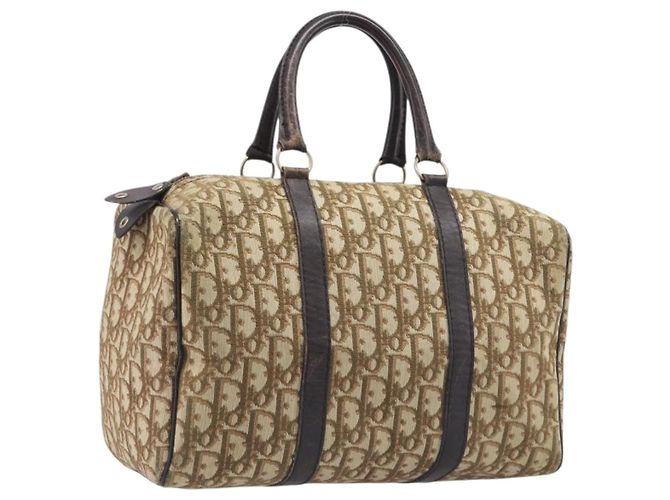 Borsa Boston Christian Dior Trotter Canvas Beige Gold Auth 200928 D'oro