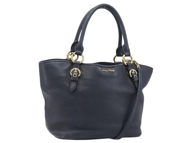Miu Miu Handtasche Leder 2way Schwarz Gold Auth 199190A Golden