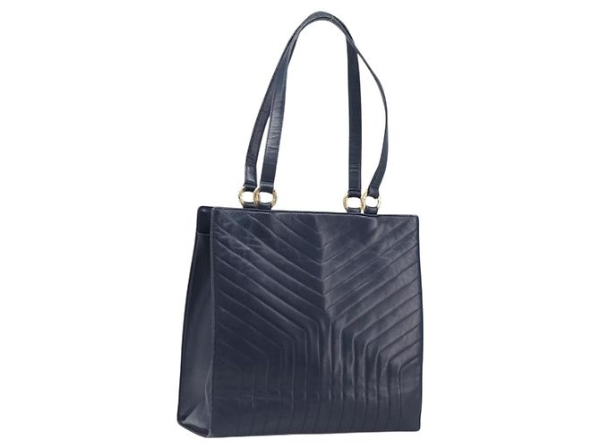 Saco Tote SAINT LAURENT em couro Navy Gold Auth 199687 Dourado Azul marinho