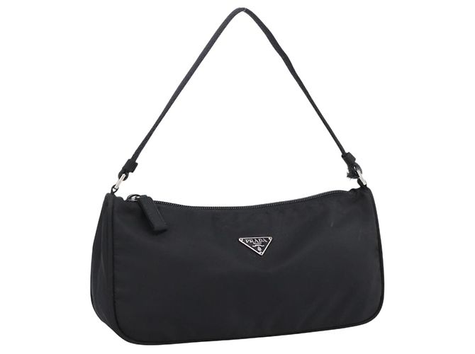 PRADA Accessory Pouch Nylon Black Silver Auth 198964 Silvery