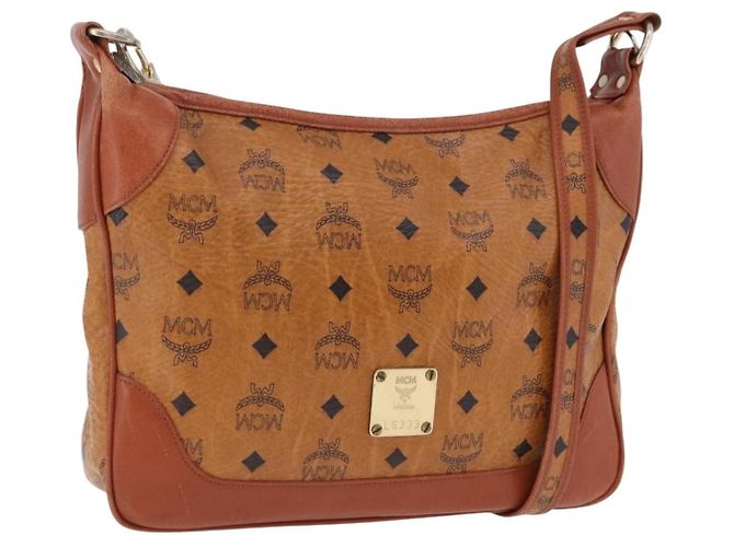 Bolsa de Ombro MCM Vicetos PVC Couro Marrom Tom Dourado Auth BA15292