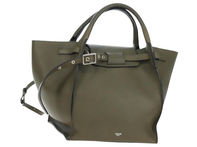 Céline CELINE Big Bag Small Hand Bag Leather Khaki Silver Auth am12347M Argenté Kaki