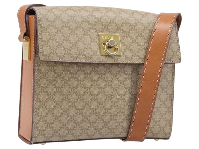 Céline CELINE Macadam Shoulder Bag PVC Leather Beige Gold Tone Auth 198924
