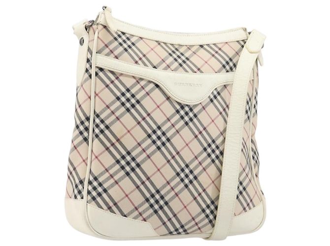 Bolso de hombro BURBERRY Nova Check Canvas Beige Silver Auth 199616 Plata