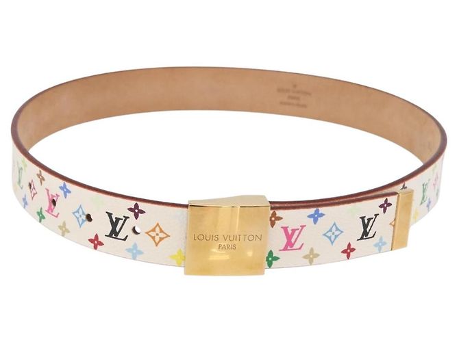 LOUIS VUITTON Multicolor Ceinture Carre Belt White M9682 LV Auth 199153V