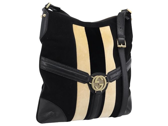 Borsa a tracolla GUCCI Interlocking G Velluto Nero Oro 115568 Auth 196980V D'oro