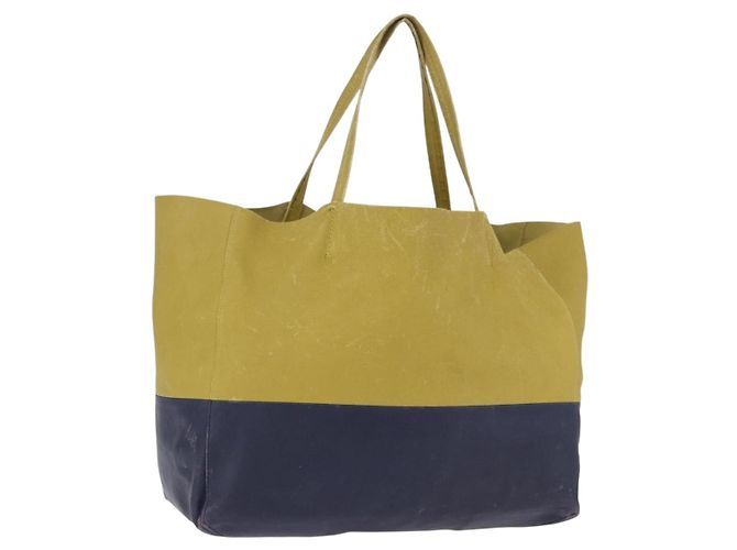 Céline Saco Tote Horizontal Cabas CELINE em couro Khaki Navy Auth BA14793 Caqui Azul marinho