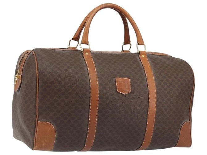 Céline Bolsa Boston CELINE Macadam Canvas PVC Leather Brown Gold Auth 194398 Marrom Dourado