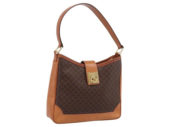 Céline CELINE Macadam Canvas Schultertasche PVC Leather Brown Gold Auth 200915A Braun Golden