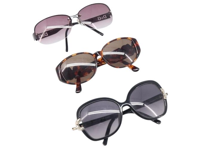 Chloé Set di 3 Occhiali da Sole Chloe D&G YSL Plastica Marrone Nero Oro Auth BA15061 D'oro