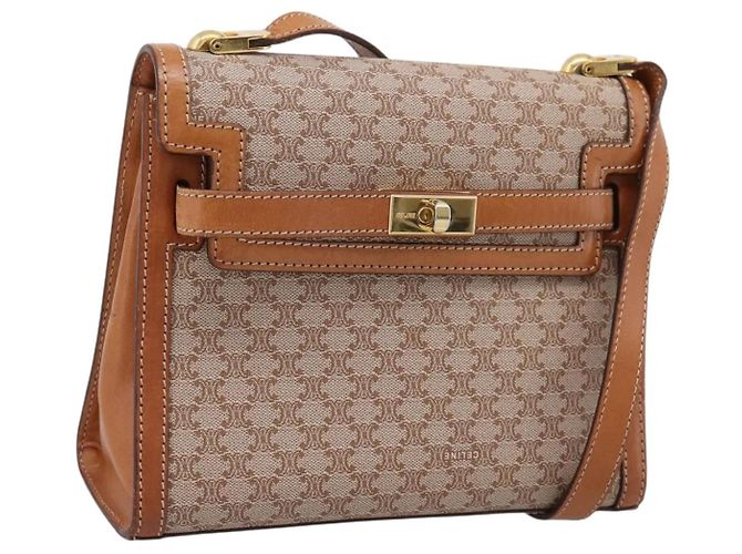 Céline Sac à épaule CELINE Macadam Canvas PVC Beige Gold Auth 197680V Doré