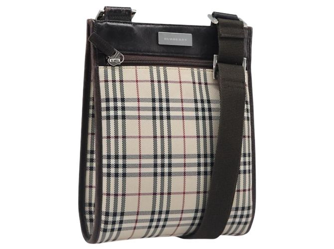 Bolsa de Ombro BURBERRY Nova Check Canvas Beige Silver Auth ep15646 Prata Bege